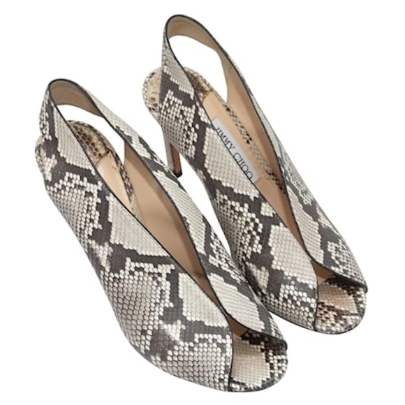 Jimmy Choo Snakeskin Peep Toe Python Heels, Gray, Animal Print, Size: 37EU NWOT - Picture 7 of 8